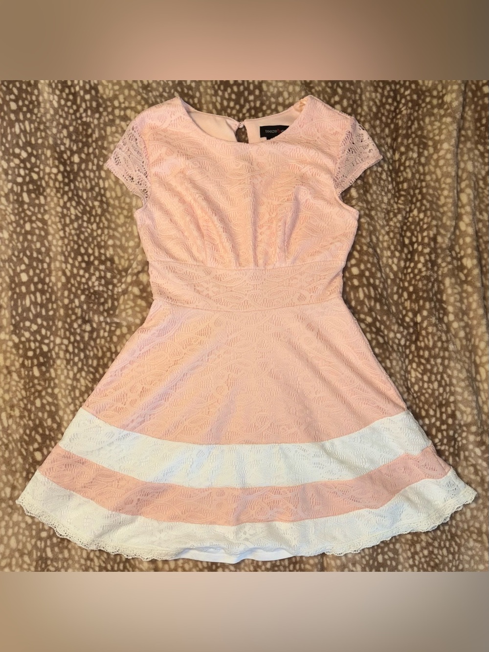 Light Pink Lace Dress with White Stripes